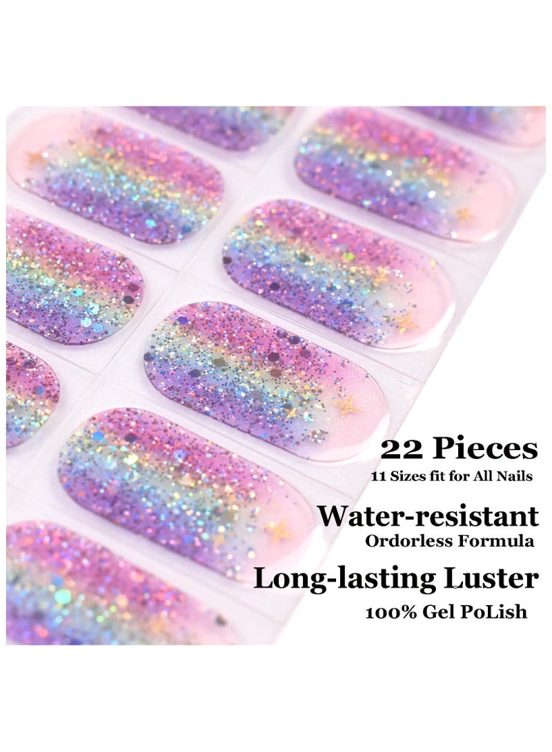 SYOSI Nail Art Wraps, Gloss Gel Nails Strips, Nail Light/Lamp Free Nail Polish Stickers, Chip Resistant Waterproof Long Lasting Nail Strips, Easy to Apply, Trim, Remove Contains 22 Nail Wraps (Glitter Star) - Image 2