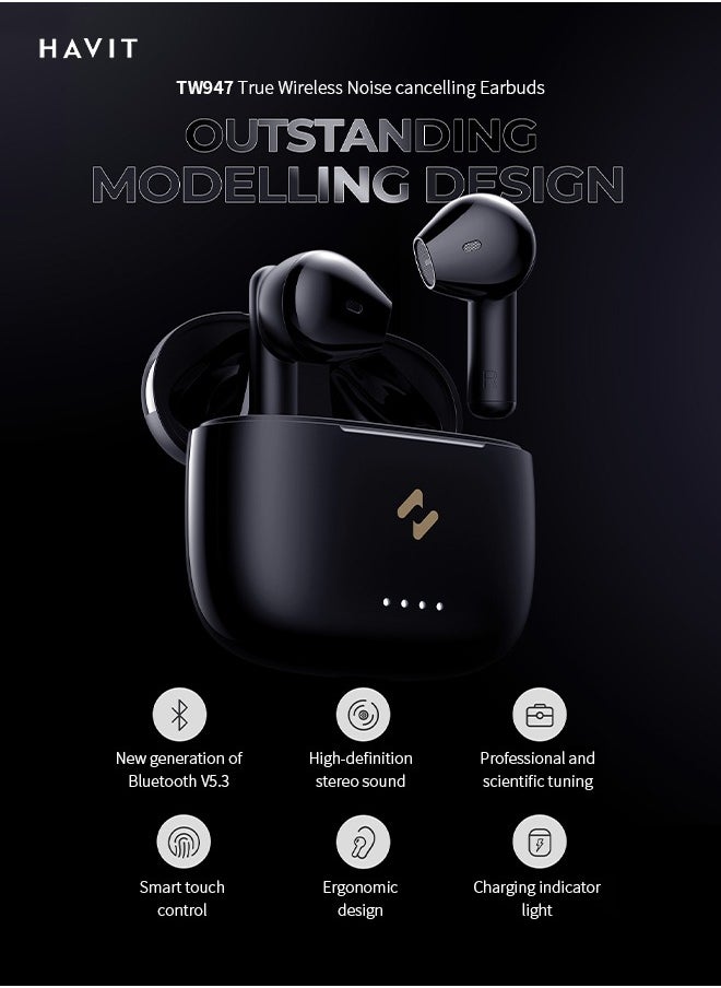 havit Bluetooth 5.3 Earbud with ENC Microphone, IPX4 Waterproof, for Apple, Android, Tablets and PCs, Black  - Image 2