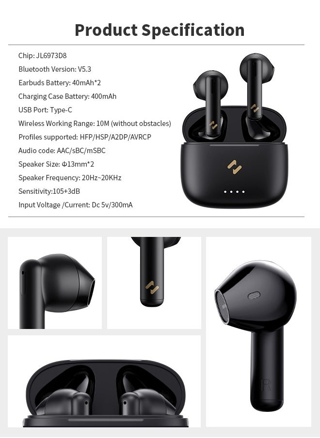havit Bluetooth 5.3 Earbud with ENC Microphone, IPX4 Waterproof, for Apple, Android, Tablets and PCs, Black  - Image 5