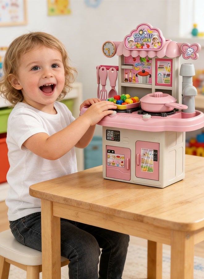 مجموعة ألعاب مطبخ للأطفال، مجموعة ألعاب مطبخ للعب التخيلي، مجموعة ألعاب مطبخ للعب الأدوار، ألعاب أدوات الطبخ، مجموعات ألعاب إكسسوارات المطبخ مع أدوات المائدة، حوض لعب للأولاد والبنات والأطفال، وردي - Image 3