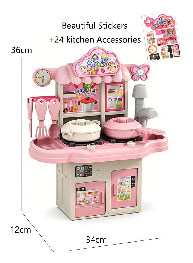 مجموعة ألعاب مطبخ للأطفال، مجموعة ألعاب مطبخ للعب التخيلي، مجموعة ألعاب مطبخ للعب الأدوار، ألعاب أدوات الطبخ، مجموعات ألعاب إكسسوارات المطبخ مع أدوات المائدة، حوض لعب للأولاد والبنات والأطفال، وردي - Image 2