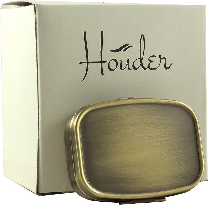 Classy Brass Pill Box - Decorative Pill Case with Gift Box - Carry Your Meds in Style (Rectangular)