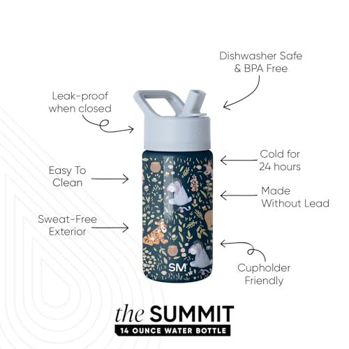 Simple Modern Disney Kids Water Bottle with Straw Lid 14oz Insulated Stainless Steel Kids Tumbler Spill Proof Toddler Cup for School Girls Boys Summit Winnie the Pooh Floral - Image 3