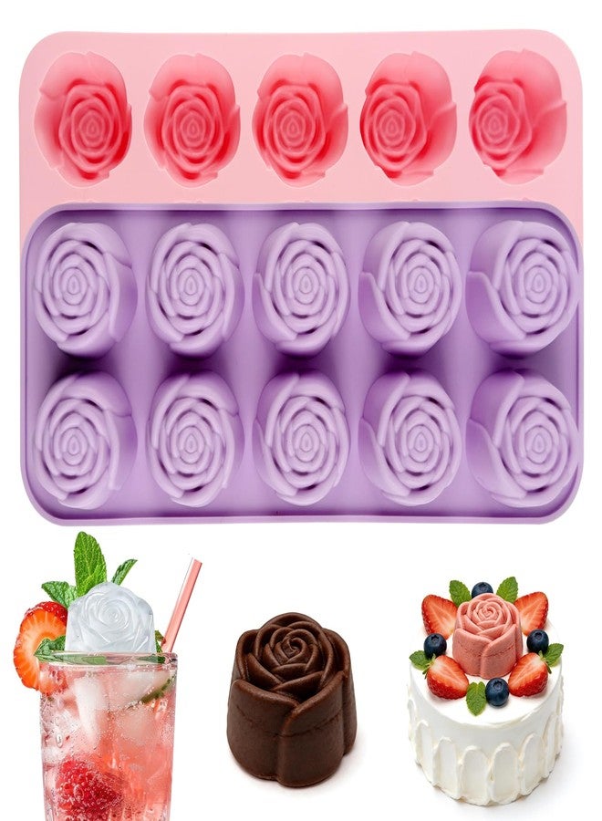 Morofme Rose Silicone Mold Rose Chocolate Molds Flowers Shaped Candy Mold Flowers Soap Molds Spring Muffin Pan Flower Baking Tray for Pudding Mousse Ice Cube Jelly Cake Decorations - Image 1