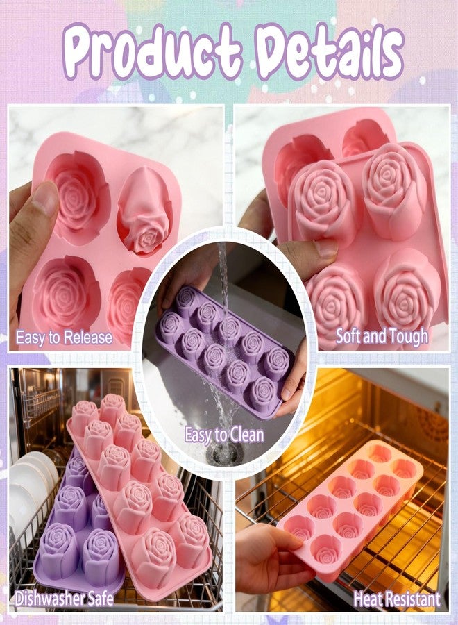 Morofme Rose Silicone Mold Rose Chocolate Molds Flowers Shaped Candy Mold Flowers Soap Molds Spring Muffin Pan Flower Baking Tray for Pudding Mousse Ice Cube Jelly Cake Decorations - Image 5