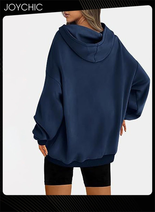 Joychic هودي نسائي كبير الحجم سويت شيرت فليس مع قبعة بلوزات سويتر ملابس مريحة غير رسمية لأزياء خريف مريحة - Image 2