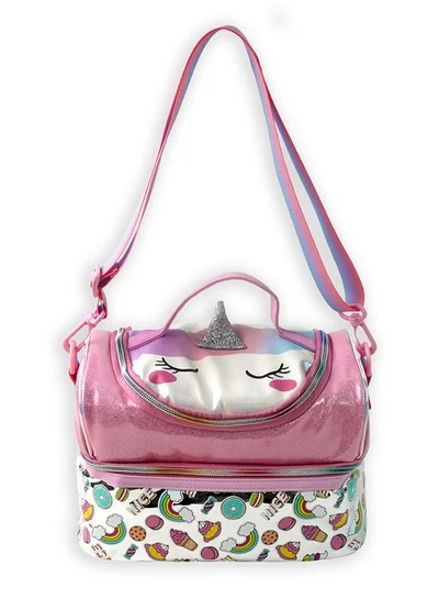 LITTLE SURPRISE BOX Little Surpise Box,Shiny Unicorn Theme Double Compartment Insulated Lunch Bag For Kids