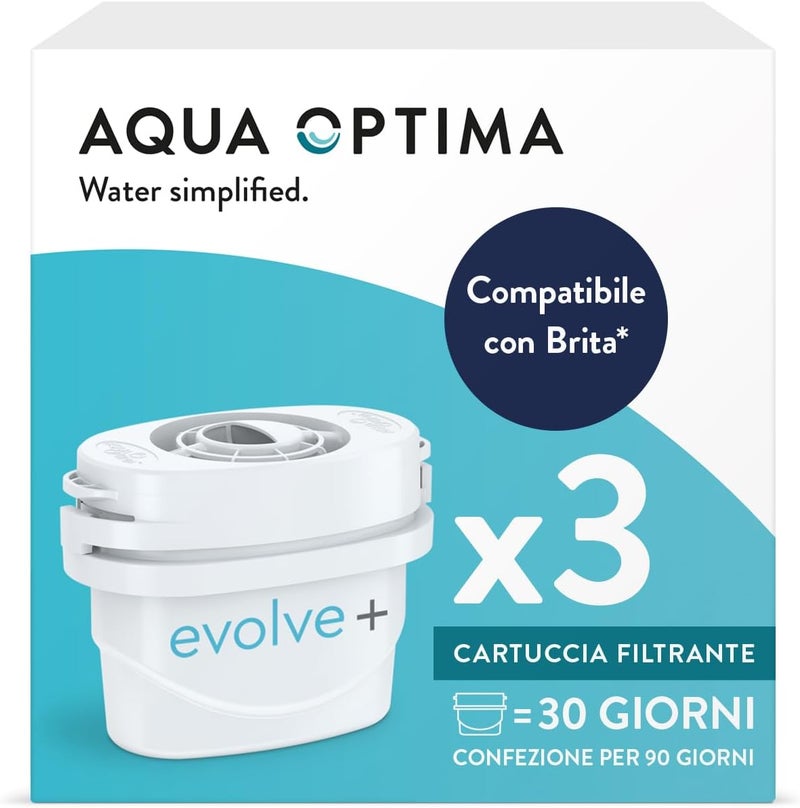 Aqua Optima أكوا أوبتيما EPS319 أوبتيما، إيفولف+ 3 عبوات (إمداد 3 أشهر) خرطوشة فلتر ماء متوافقة مع بريتا، ماكسترا+ وبرفكت فيت، أبيض - Image 1