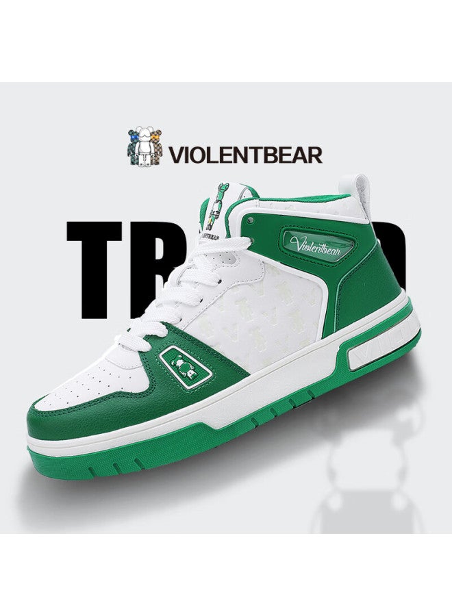 Violentbear Men's Sneakers, Winter New Style, Ultra-warm, Height-increasing, High-top, Light Luxury Cowhide, High-aesthetic Casual Shoes, Sports Shoes