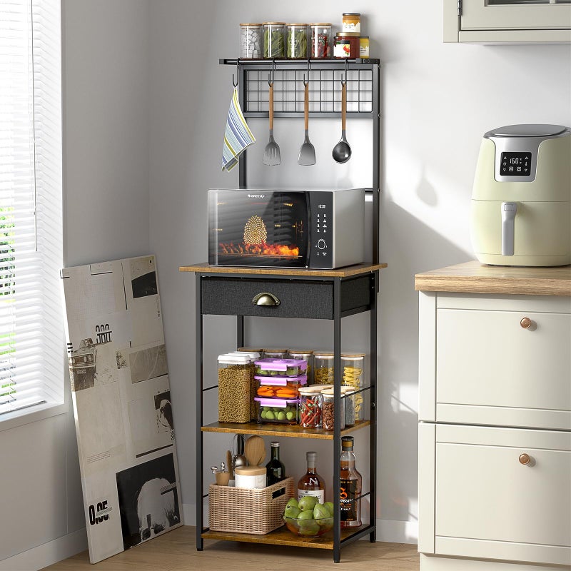 DAOUTIME 5 Tier Coffee Bar Station with Drawer, Kitchen Stand with 4 S-Shaped Hooks, Farmhouse Corner Coffee Bar Cabinet for Small Spaces, Bakers Rack for Kitchen, Living Room, 13.43" D x 18.93" W x 53.31" H - Image 2