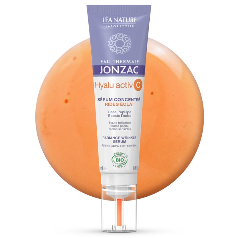 JONZAC سيروم الوجه والعينين من أو ثيرمال جونزاك العضوي هايلو أكتيف سي - فيتامين سي المحسن 5 مرات أكثر استقرارًا مع حمض الهيالورونيك - مضاد للتجاعيد - بشرة أكثر إشراقًا وامتلاءً - 1.01 أونصة سائلة - Image 1