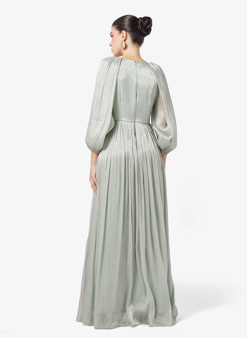 نمشي x فستان  لاين بلمعة درابيه بلون روزيا - Image 2