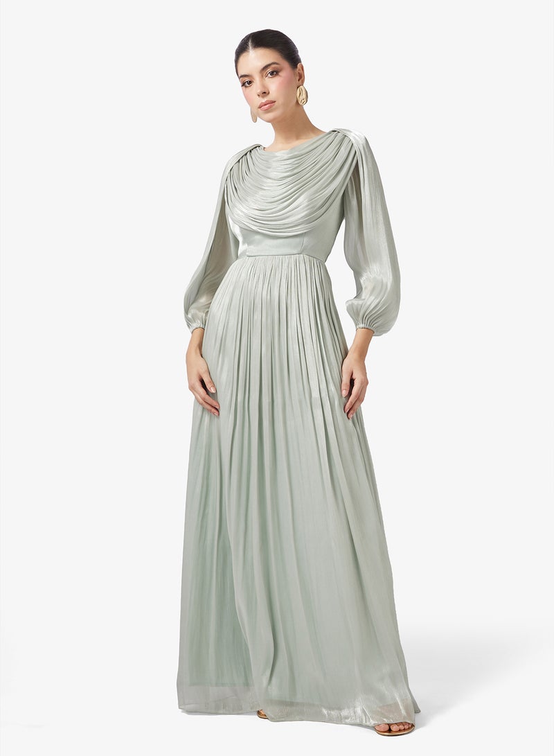 نمشي x فستان  لاين بلمعة درابيه بلون روزيا - Image 1