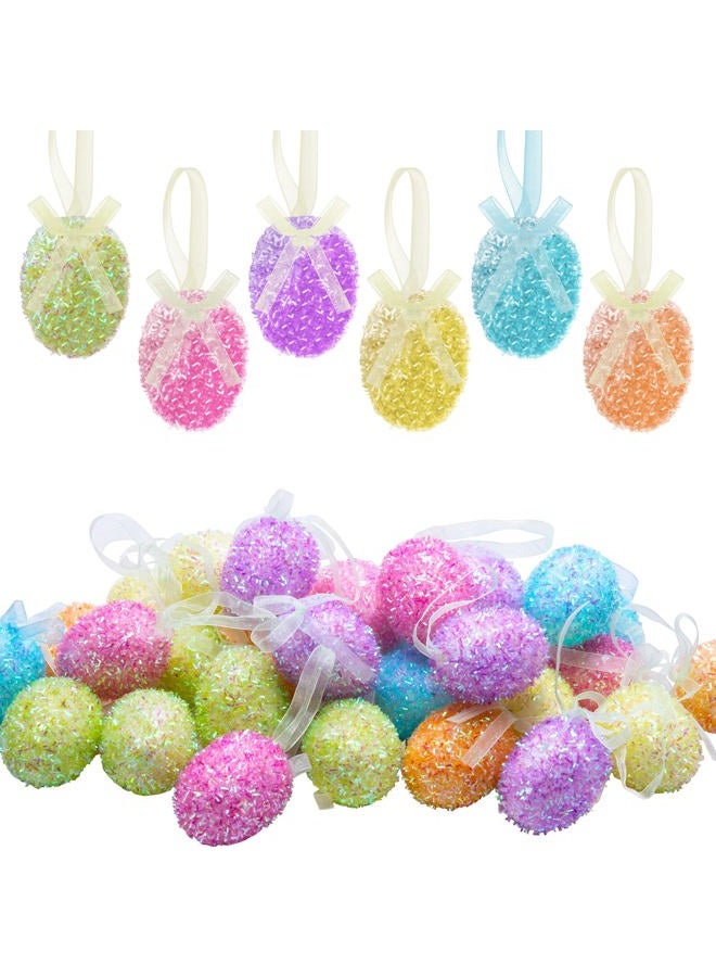Wehhbtye 30PCS Easter Glitter Hanging Eggs - Colorful Tinsel Easter Egg Ornaments, Spring Foam Hanging Egg Ornament for Easter Tree Christmas Home Party DIY Craft Decoration (Size S) - Image 1