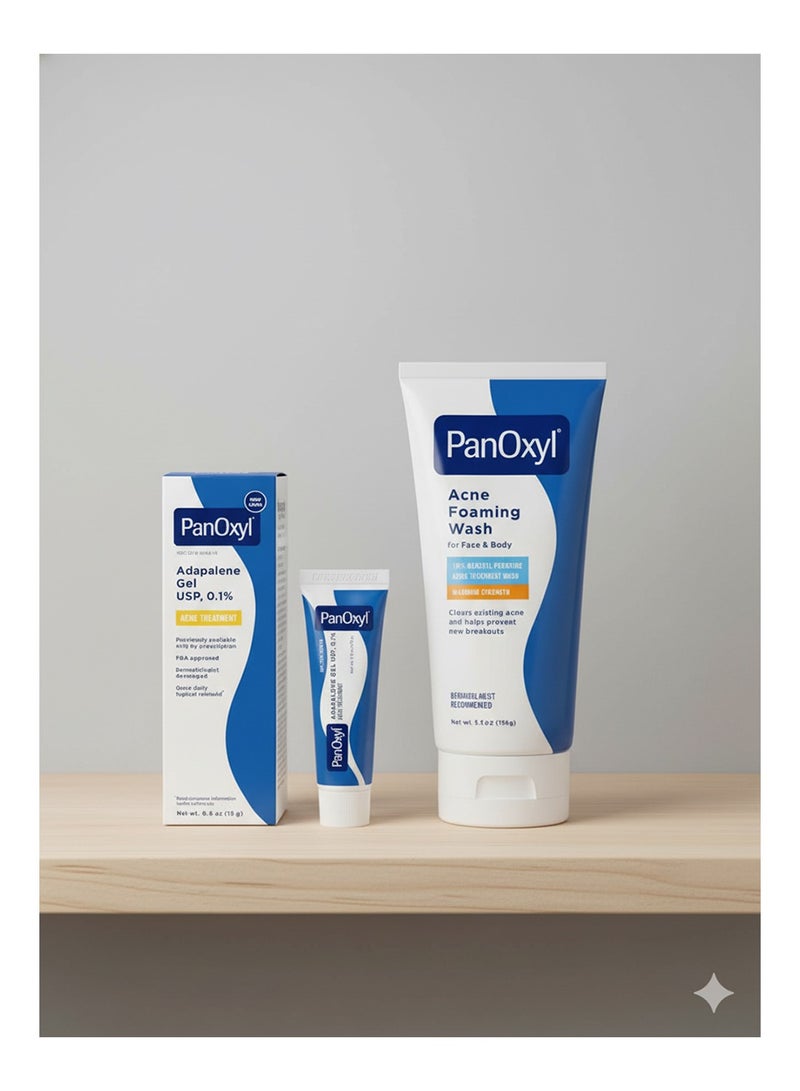 PanOxyl Acne Foaming Wash, Peroxide 10% Maximum Strength 5.5 Oz  + Adapalene Gel Usp, 0.1%, Acne Treatment 15grams - Image 1