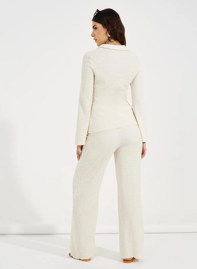 Take Two Textured Front Knot Detail Shirt & Straight Leg Pants Co-Ords