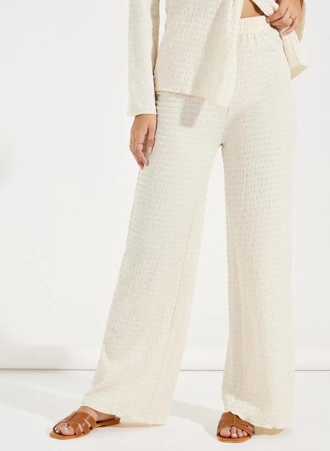 Take Two Textured Front Knot Detail Shirt & Straight Leg Pants Co-Ords