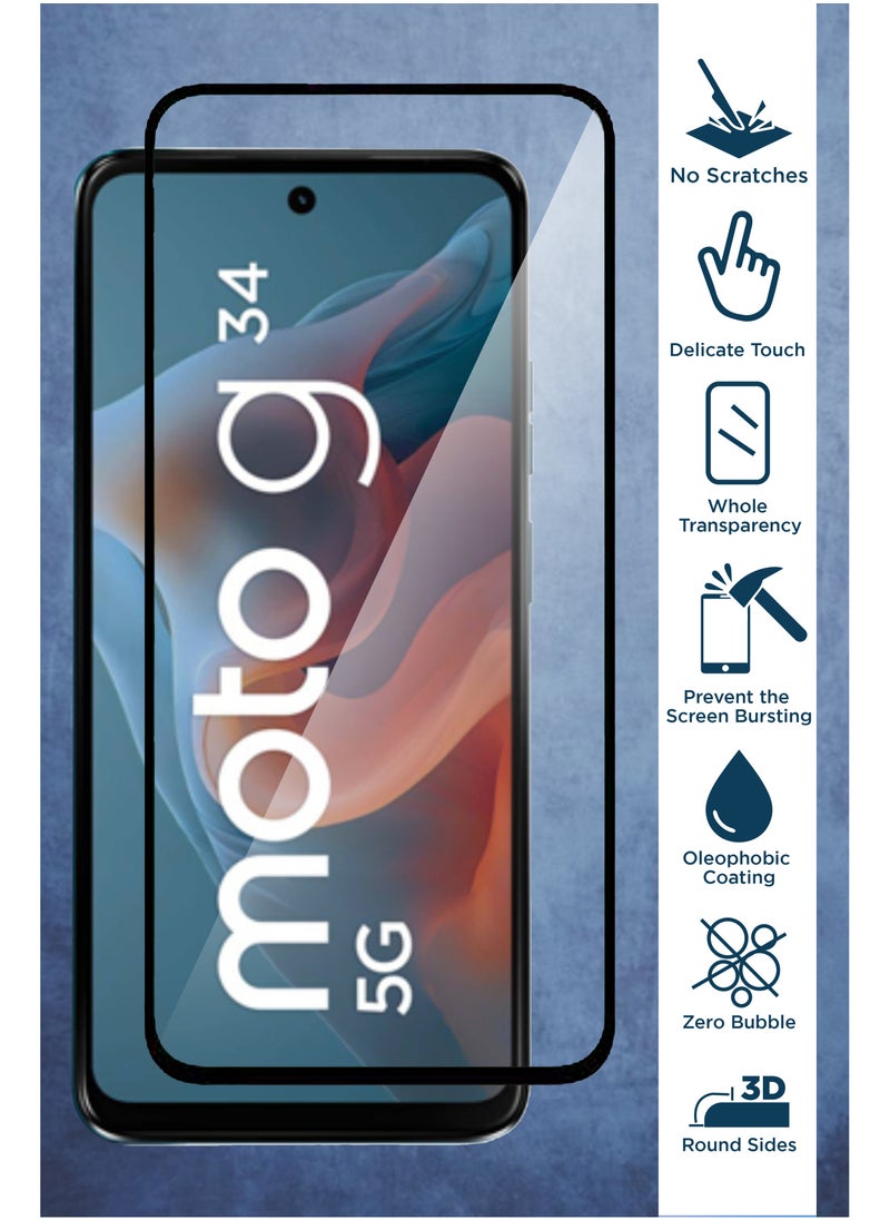 Motorola Moto G34 - Tempered Glass Screen Protector - Delicate Touch , Higher Transparency , Easy to Install ,Anti-scratch and Bubble-free Screen Protector - Black