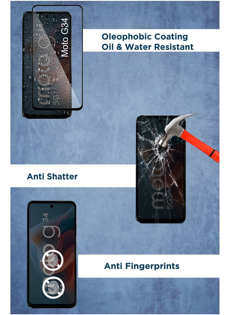 Motorola Moto G34 - Tempered Glass Screen Protector - Delicate Touch , Higher Transparency , Easy to Install ,Anti-scratch and Bubble-free Screen Protector - Black