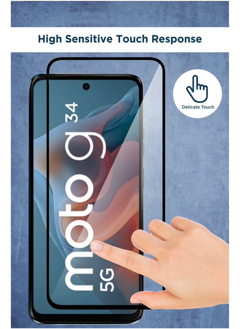 Motorola Moto G34 - Tempered Glass Screen Protector - Delicate Touch , Higher Transparency , Easy to Install ,Anti-scratch and Bubble-free Screen Protector - Black