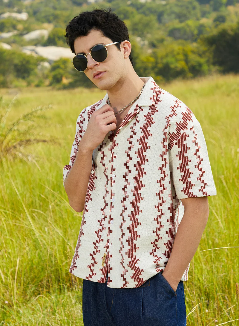 Campus Sutra Men's Brick Brown & Cream White Indie-Block Oversized Shirt