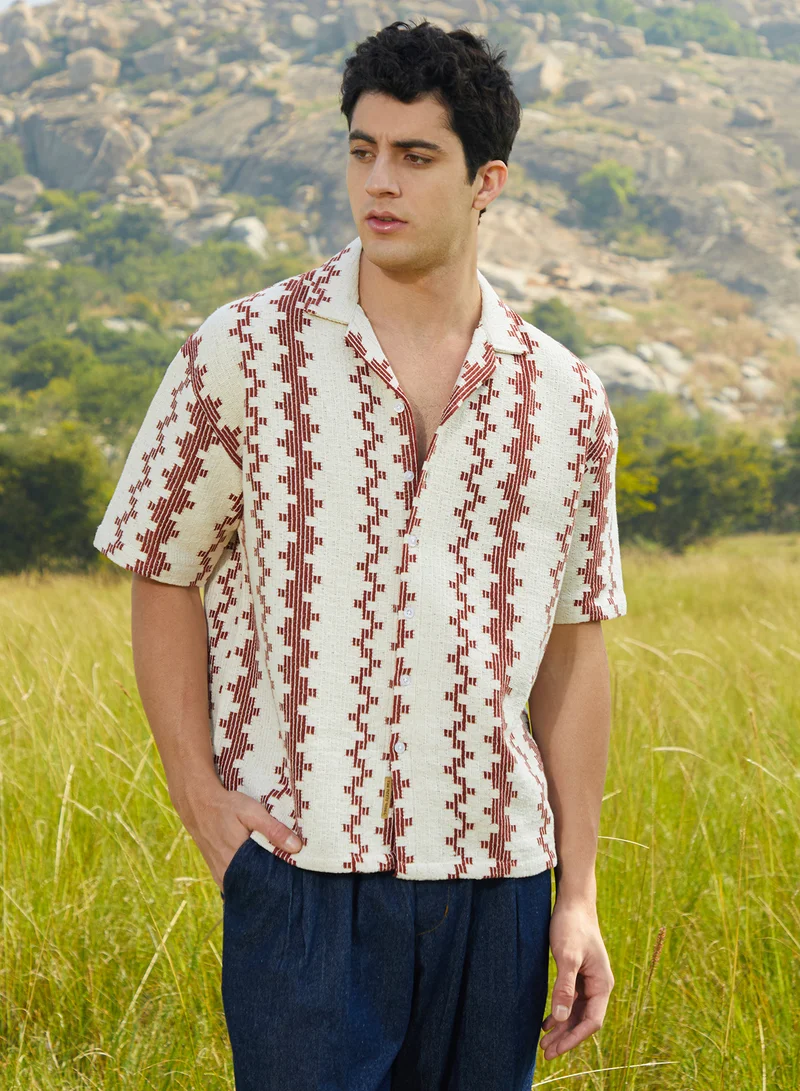 Campus Sutra Men's Brick Brown & Cream White Indie-Block Oversized Shirt