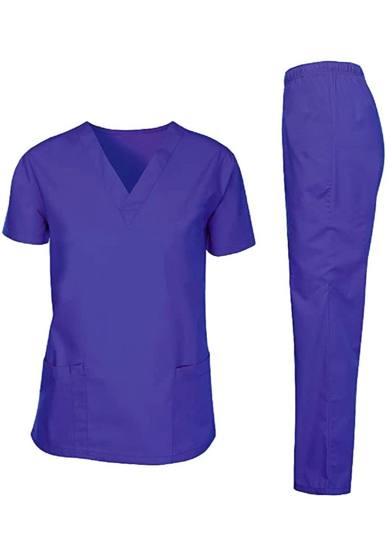 Rannah's Closet Scrub Medical Uniform Top and Pants Purple Nurse Suit Set 