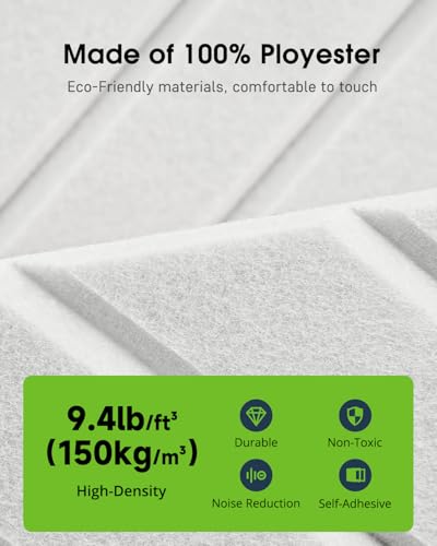 Woovio Sound Proof Foam Panels for Walls, 18 Pack Self-Adhesive Acoustic Panels, 12" X 12" X 0.4" Soundproof Wall Panels for Door, Ceiling, Home Office White - Image 5