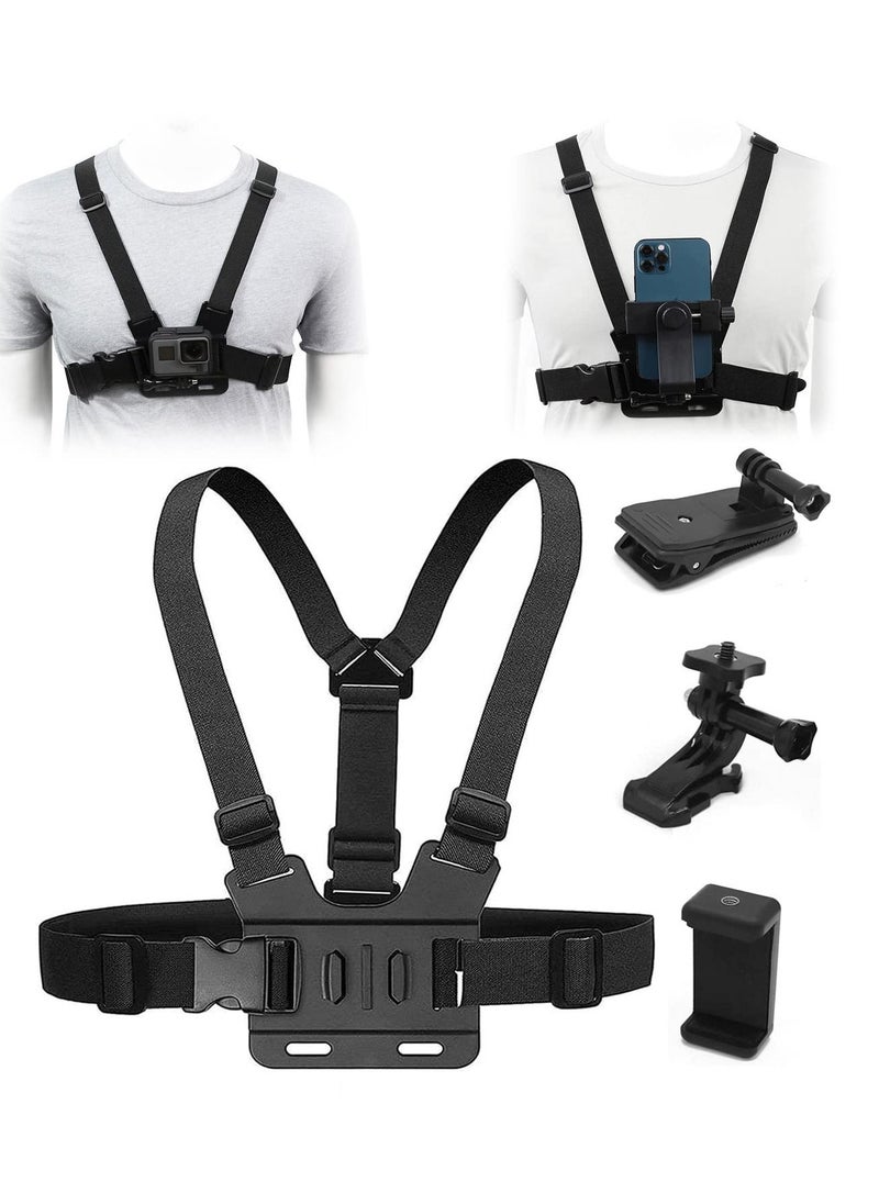 KASTWAVE Camera Chest Mount Strap Harness Fit for AKASO DJI Osmo Adjustable Cell Phone with Sports Installation Bracket kit Mobile Bracket Backpack Clip Holder  - Image 1