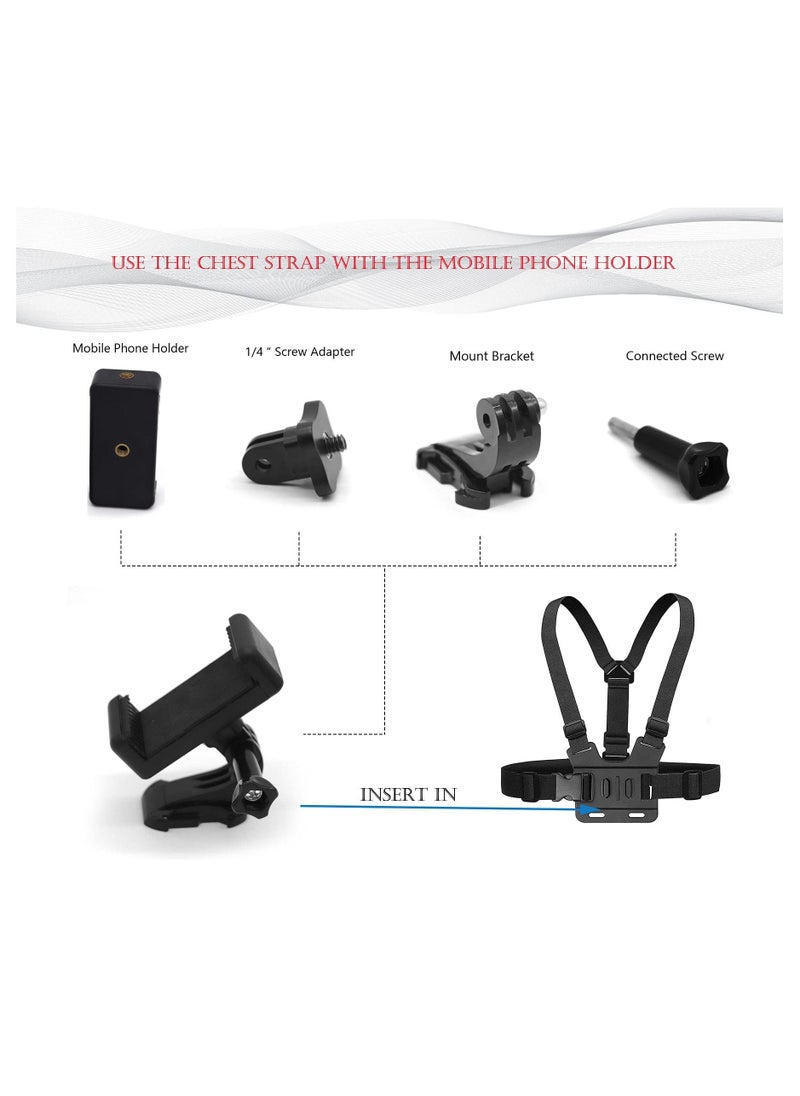 KASTWAVE Camera Chest Mount Strap Harness Fit for AKASO DJI Osmo Adjustable Cell Phone with Sports Installation Bracket kit Mobile Bracket Backpack Clip Holder  - Image 3