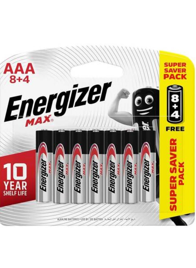 إنرجايزر بطارية قلوية ماكس AAA × 8+4 قطع