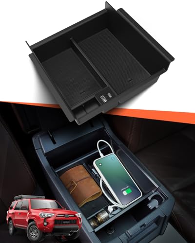 DrCarNow Upgrade for Toyota 4Runner Center Console Organizer Tray with USB Port 20102023 2024 Secondary Insert Storage Armrest Box ABS Black Materials for 4Runner 20102024 5th Gen Car Accessories - Image 1