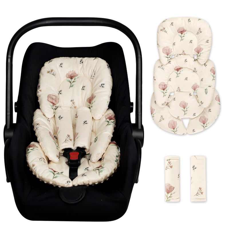 SWESEN Infant Car Seat Insert with 2 Strap Pads Super Soft Carseat Head and Body Support for Baby Boys and Girls Reversible Newborn Car Seat Insert Cushion for Strollers Bouncers Swing Simple flowers - Image 2