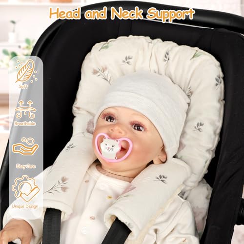 SWESEN Infant Car Seat Insert with 2 Strap Pads Super Soft Carseat Head and Body Support for Baby Boys and Girls Reversible Newborn Car Seat Insert Cushion for Strollers Bouncers Swing Simple flowers - Image 3