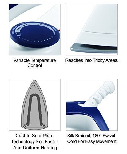 Orpat OEI 187 1200-Watt Dry Iron (White and Blue) - Image 5