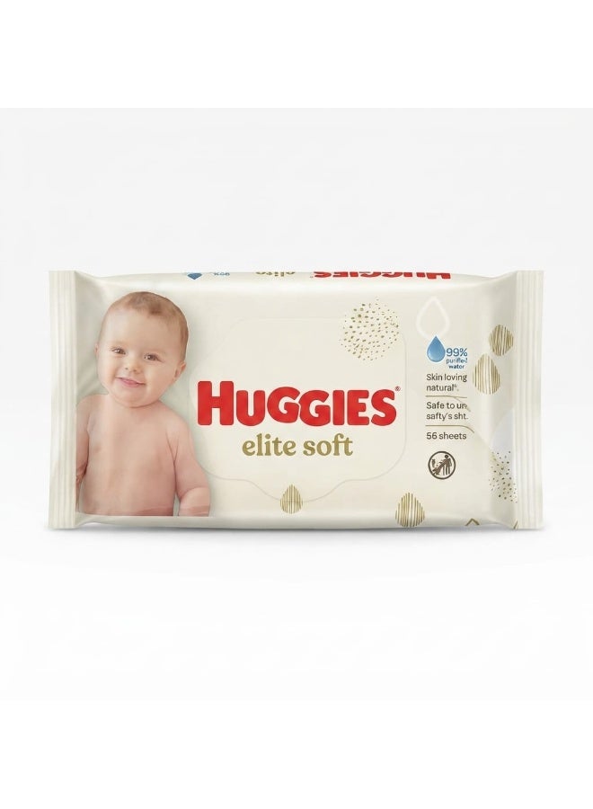 Huggies Elite Soft Baby Wipes, 56 Sheets, Soft and Gentle Wet Wipes for Babies