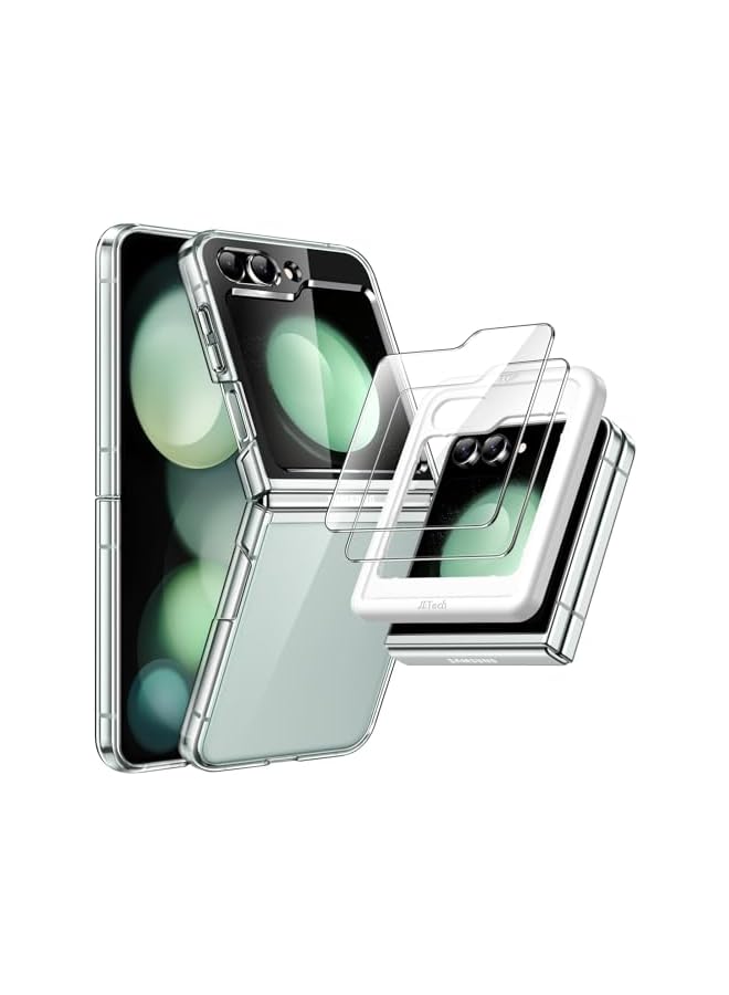 جي تيك حافظة JETech 3 في 1 لهاتف Samsung Galaxy Z Flip 5 مع واقي شاشة أمامي من الزجاج المقوى، وغطاء هاتف واقٍ من البولي كربونات الصلب الشفاف (شفاف) - Image 1