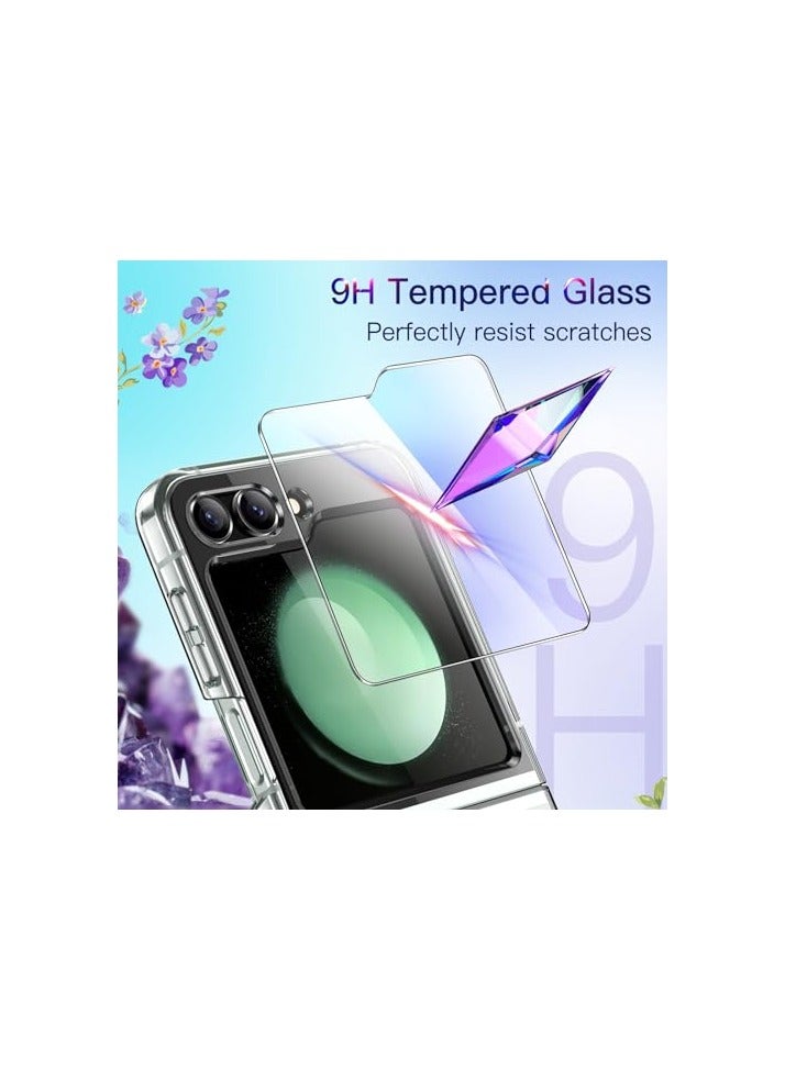 جي تيك حافظة JETech 3 في 1 لهاتف Samsung Galaxy Z Flip 5 مع واقي شاشة أمامي من الزجاج المقوى، وغطاء هاتف واقٍ من البولي كربونات الصلب الشفاف (شفاف) - Image 3