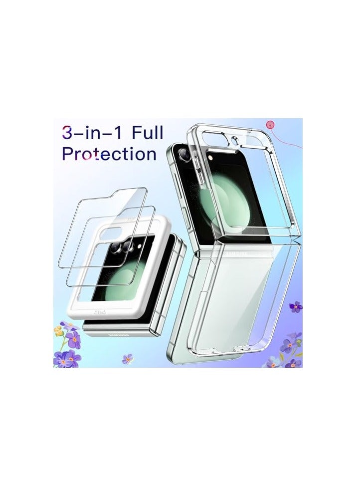 جي تيك حافظة JETech 3 في 1 لهاتف Samsung Galaxy Z Flip 5 مع واقي شاشة أمامي من الزجاج المقوى، وغطاء هاتف واقٍ من البولي كربونات الصلب الشفاف (شفاف) - Image 4