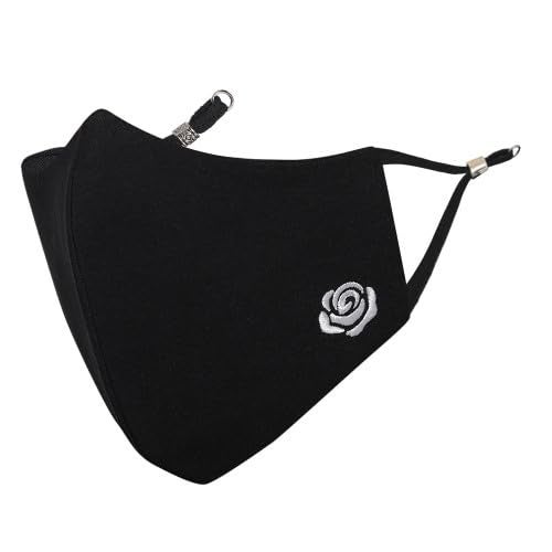 MASQ Rose 4 Layer, Reusable, Breathable, Anti-Bacterial (BFE>99%) Embroidered 100% Pure Cotton Cloth Face Mask Combo with Ear Adjusters for Women, Girls (Black & White, Pack of 4) - Image 2