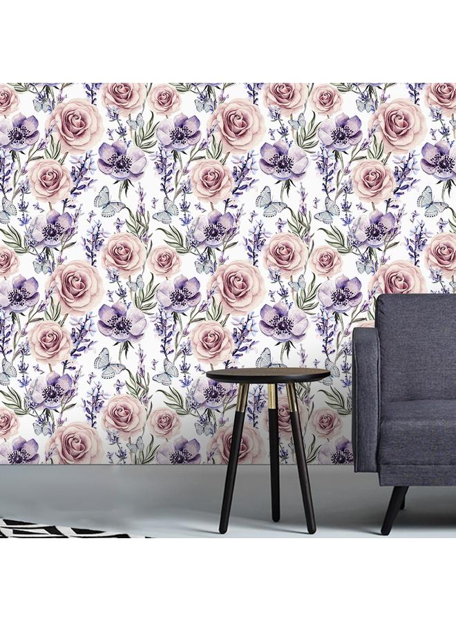 Bluejw Watercolor Lavender Rose Background Wallpaper Living Room Bedroom Wall Renovation Furniture Stickers Cross Border Wallpaper RW012 - Image 4