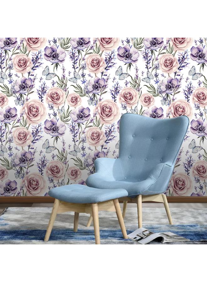 Bluejw Watercolor Lavender Rose Background Wallpaper Living Room Bedroom Wall Renovation Furniture Stickers Cross Border Wallpaper RW012 - Image 3
