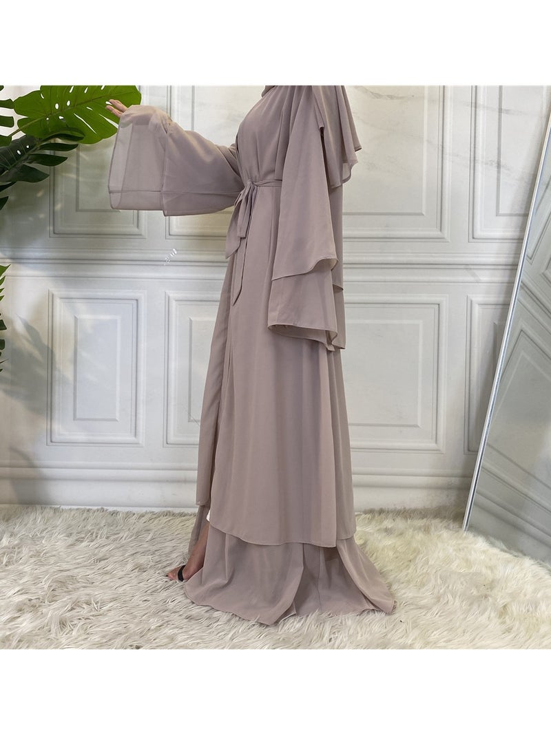إسكدنيا عباية نسائية مريحة فستان إسلامي قطعة واحدة فضفاض كارديجان طويل مع حجاب متين وخفيف جلباب مفتوح الأمام كفتان ماكسي للنساء والمراهقات  - Image 4