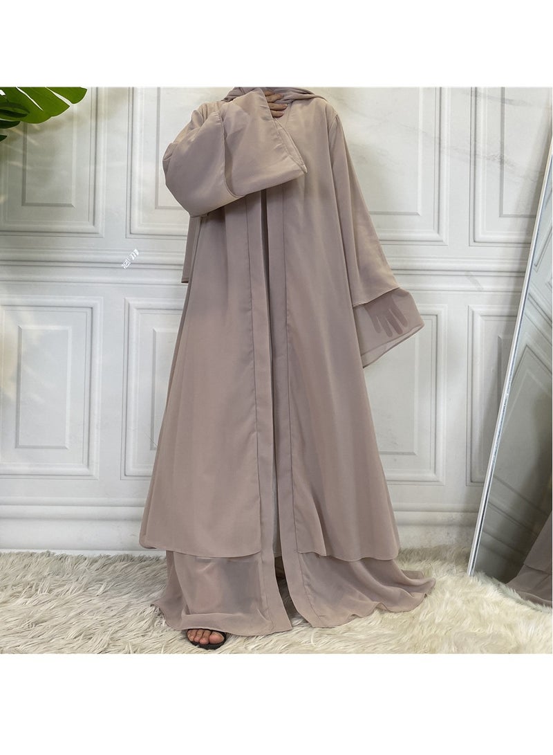 إسكدنيا عباية نسائية مريحة فستان إسلامي قطعة واحدة فضفاض كارديجان طويل مع حجاب متين وخفيف جلباب مفتوح الأمام كفتان ماكسي للنساء والمراهقات  - Image 3