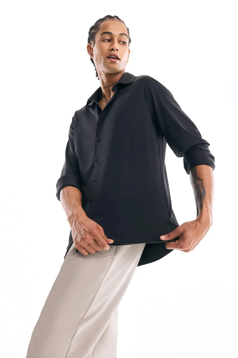 ديفاكتو Slim Fit Polo Collar Long Sleeve Shirt