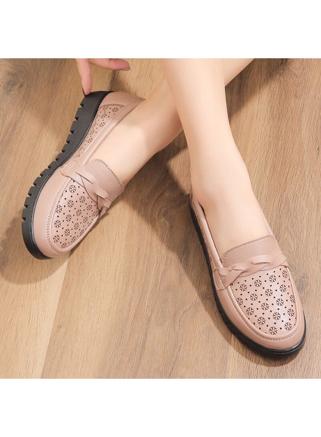 Pull Back Warrior Mom Shoes Middle-aged Sandals Summer Soft Bottom Breathable Elderly Women's Leather Shoes Single Shoes Comfortable Non-slip 0093 Bean Sand 37 - Image 3