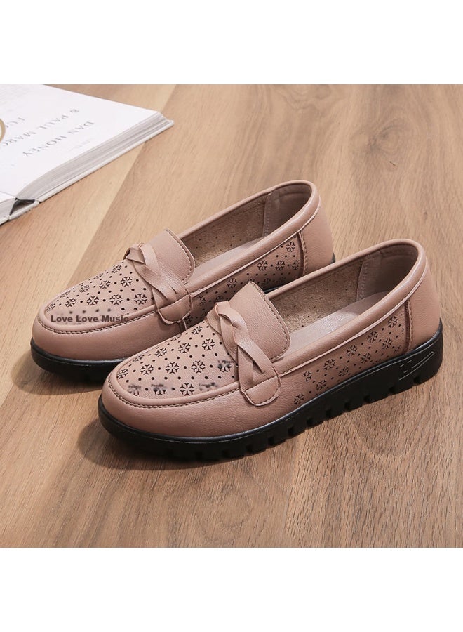 Pull Back Warrior Mom Shoes Middle-aged Sandals Summer Soft Bottom Breathable Elderly Women's Leather Shoes Single Shoes Comfortable Non-slip 0093 Bean Sand 37 - Image 2