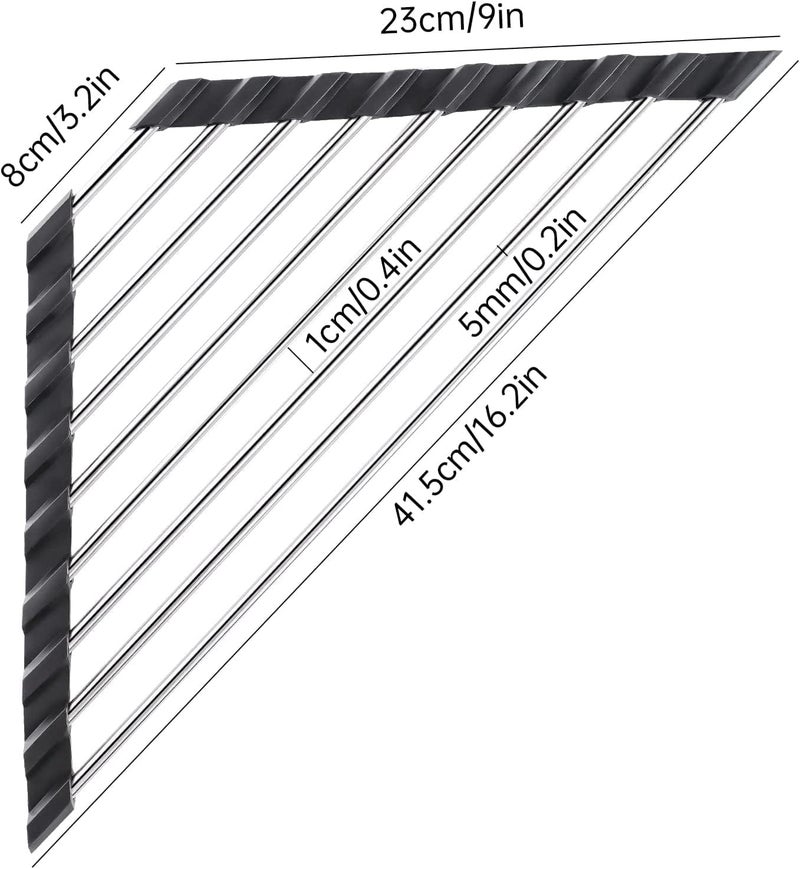 UNIQUE CART Roll up Triangle Dish Drying Rack Over The Sink, Kitchen Roll up Sink Drying Rack, Portable Dish Rack, Dish Drainer Foldable SUS304 Stainless Steel (Black) - Image 2