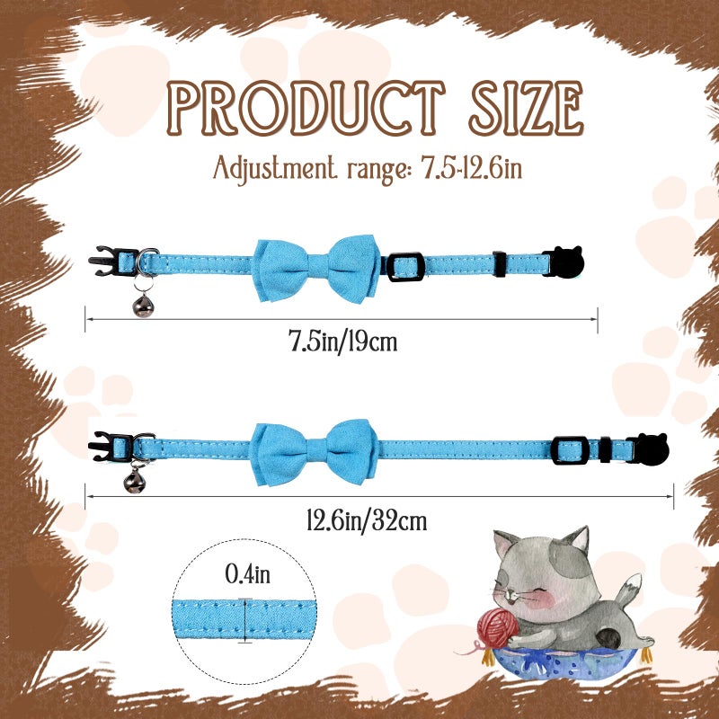 Sliverdew 2 Pcs Boy Cat Collar with Bell Breakaway Cat Collars Cute Kitten Bow Tie Collar Adjustable Small Puppy Safety Collar Solid Color Plaid Pet Collar (Blue) - Image 2