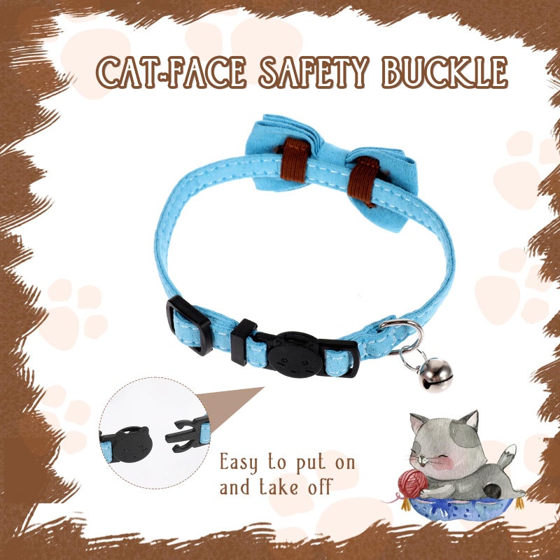 Sliverdew 2 Pcs Boy Cat Collar with Bell Breakaway Cat Collars Cute Kitten Bow Tie Collar Adjustable Small Puppy Safety Collar Solid Color Plaid Pet Collar (Blue) - Image 5
